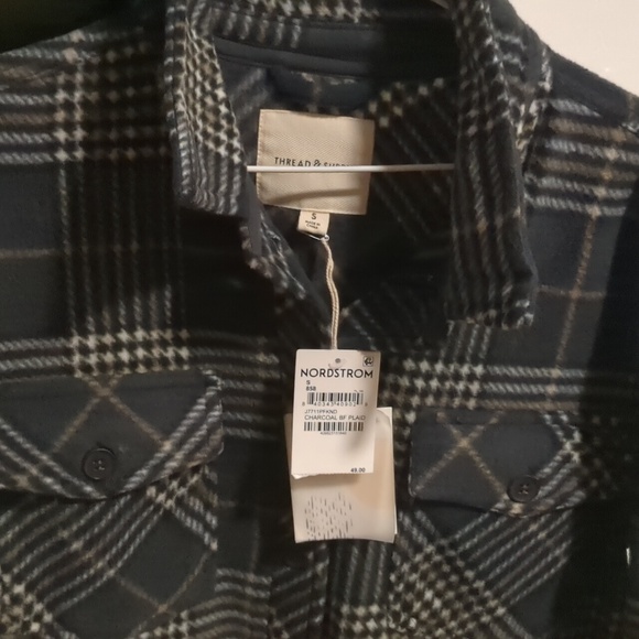 Thread and supply fleece button down women's charcoal BF plaid Small - Picture 8 of 8